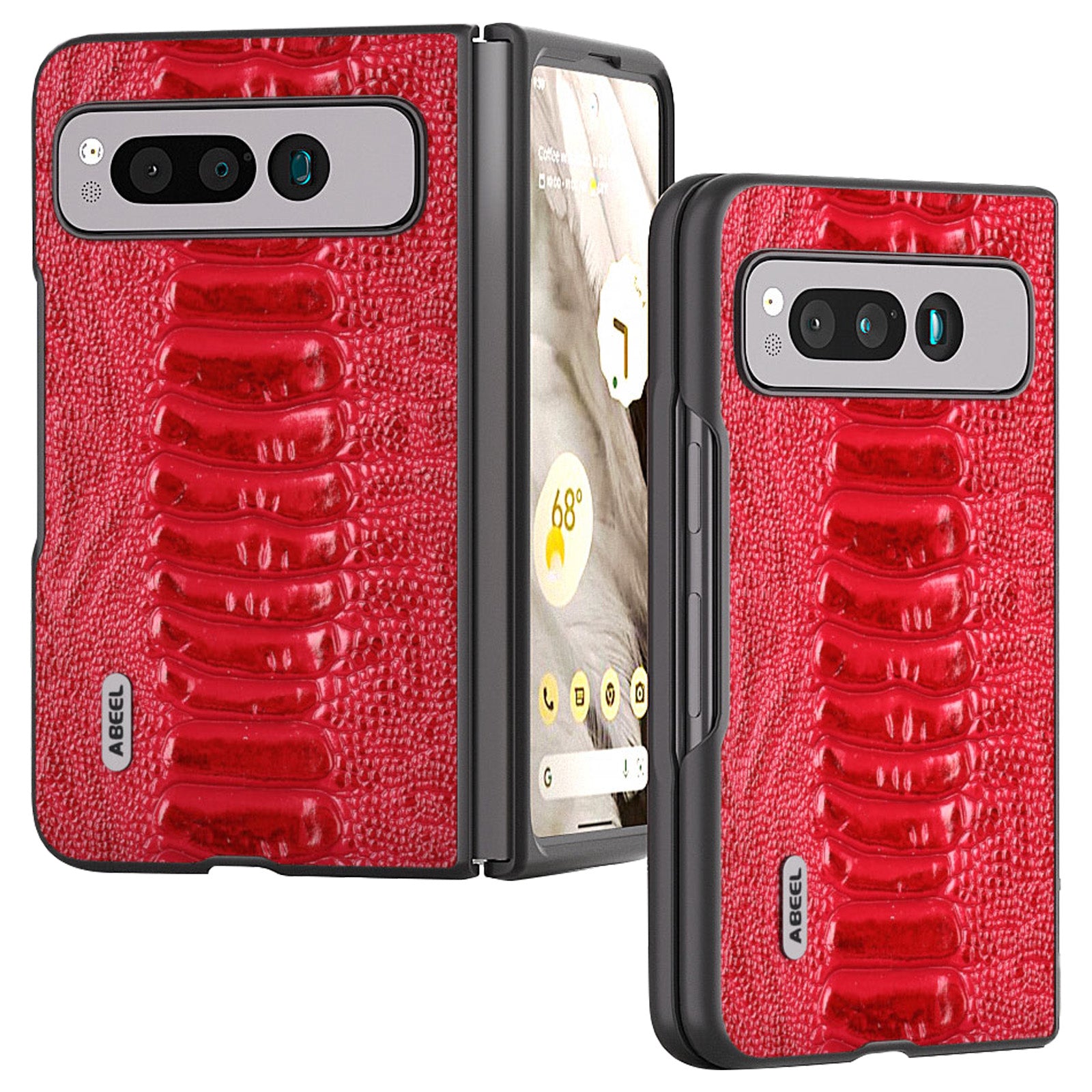 Uniqkart for Google Pixel Fold Crocodile Texture Phone Case Genuine Cow Leather+PC Anti-Fall Cover - Red Uniqkart for Google Pixel Fold Crocodile Texture Phone Case Genuine Cow Leather+PC Anti-Fall Cover - Red